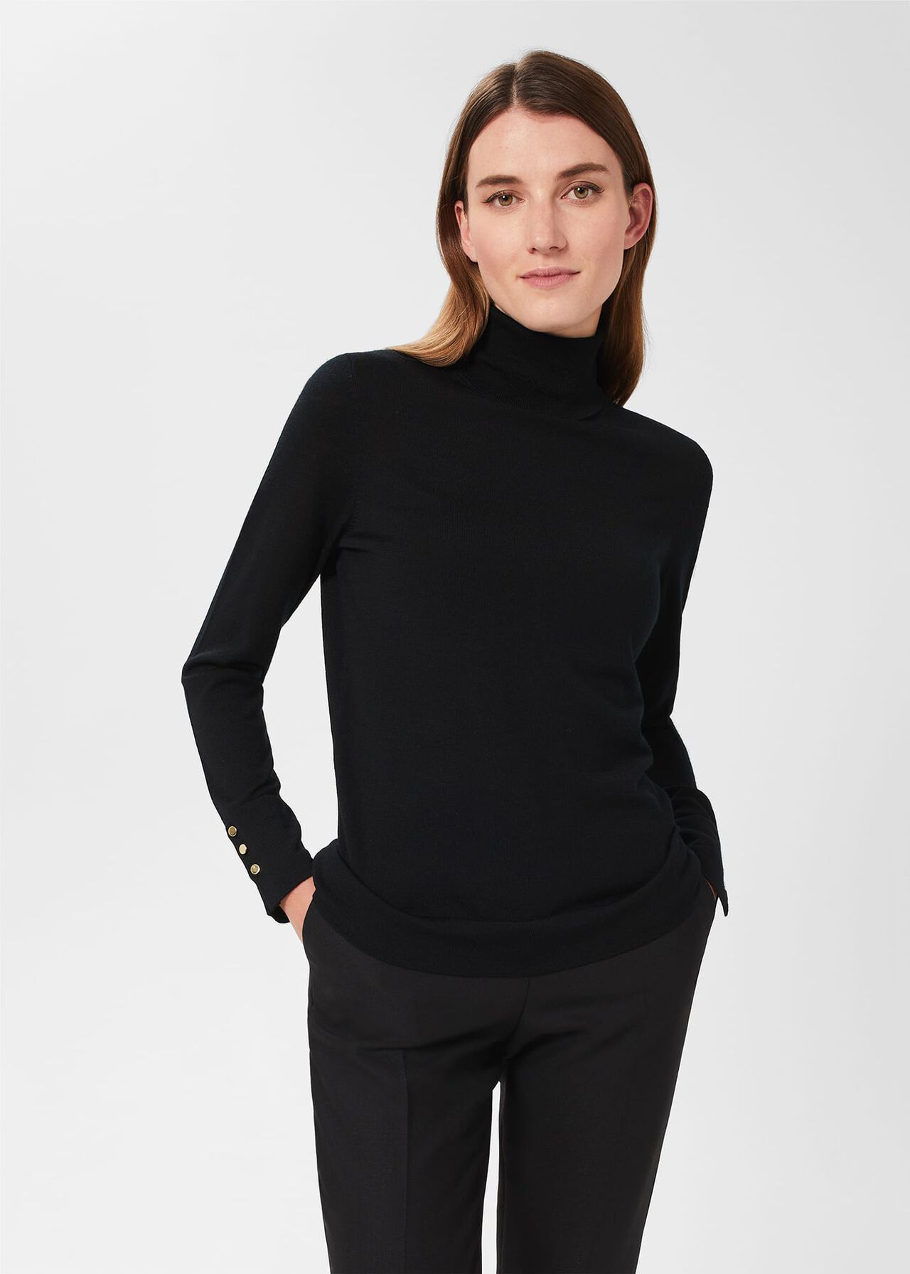 Lara Merino Wool Roll Neck Sweater, Black, hi-res