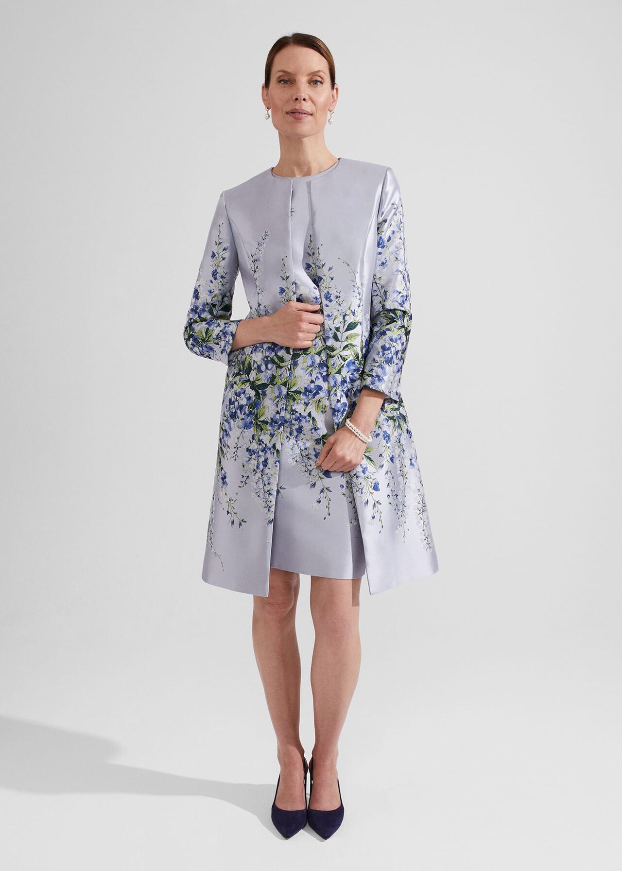 Sofia Jacquard Coat , Pale Blue Multi, hi-res