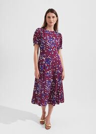 Rochelle Floral Fit And Flare Dress, Purple Multi, hi-res