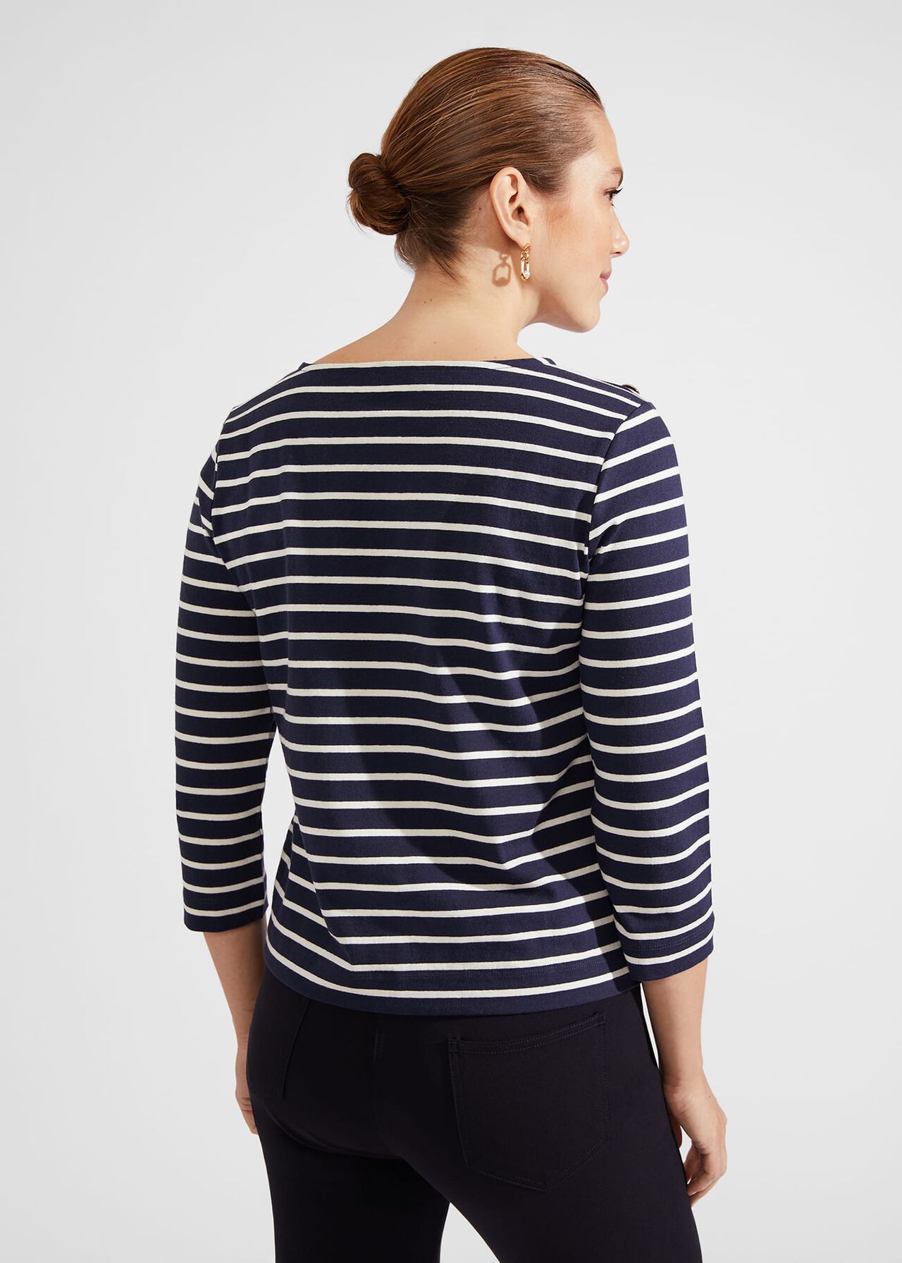 Tafara Stripe Cotton Top, Navy Ivory, hi-res