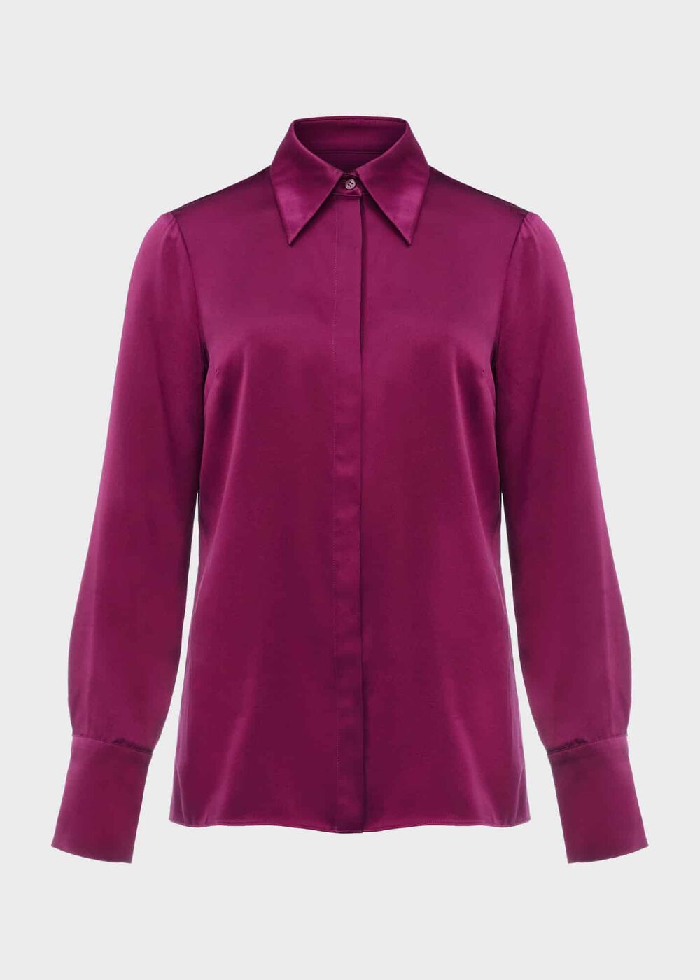Eva Silk Fitted Shirt, Bright Plum, hi-res