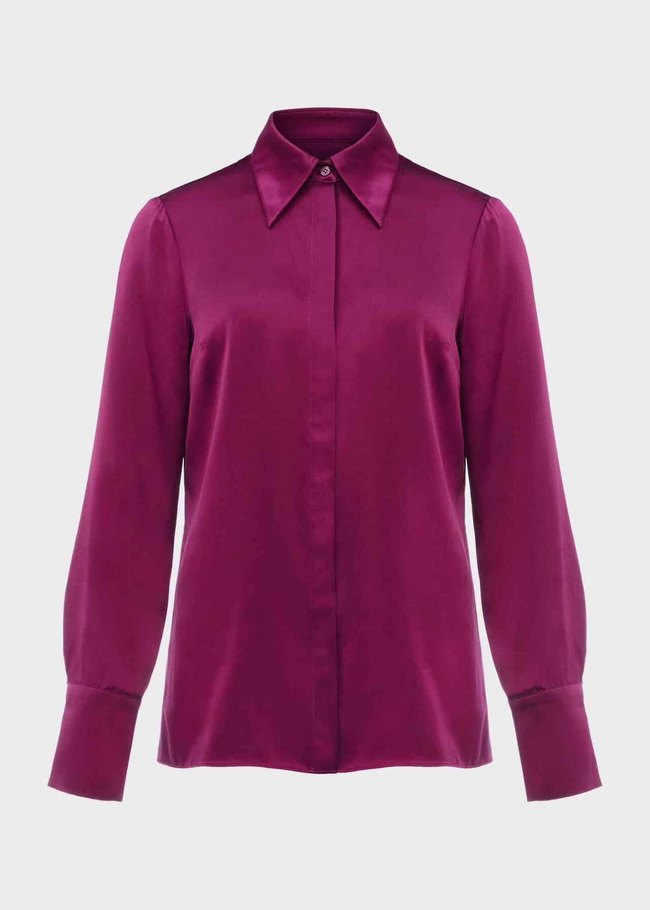 Eva Silk Fitted Shirt, Bright Plum, hi-res