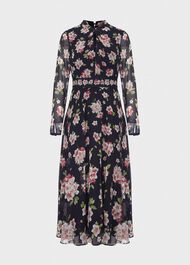 Helena Silk Floral Midi Dress, Navy Multi, hi-res