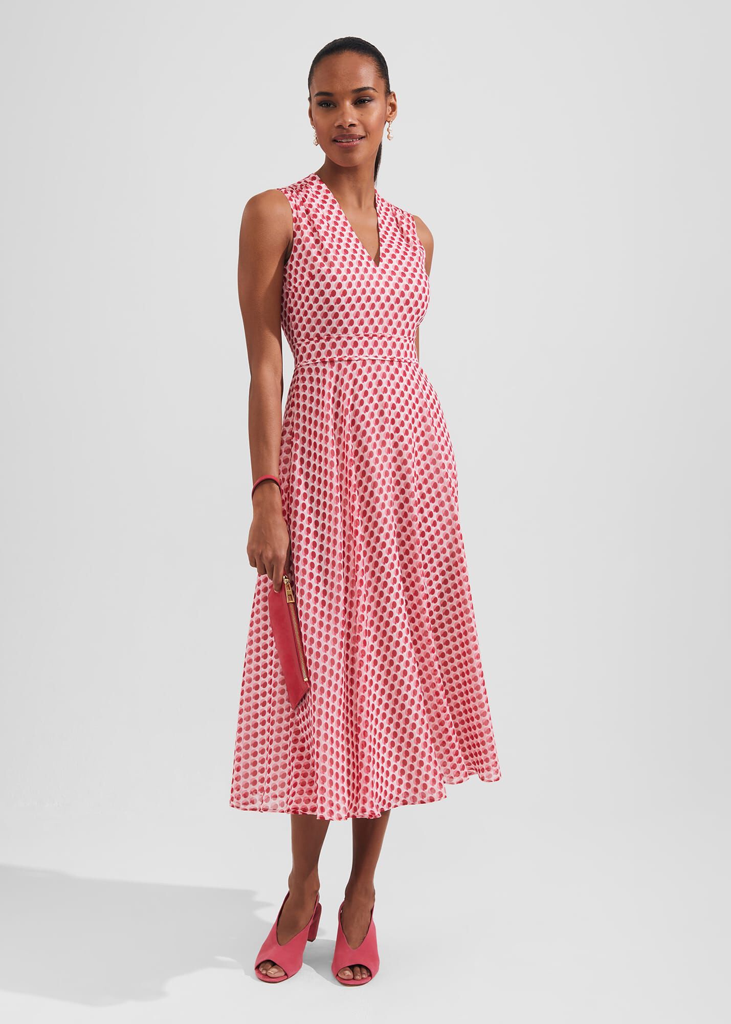 Hobbs red new arrivals spot dress