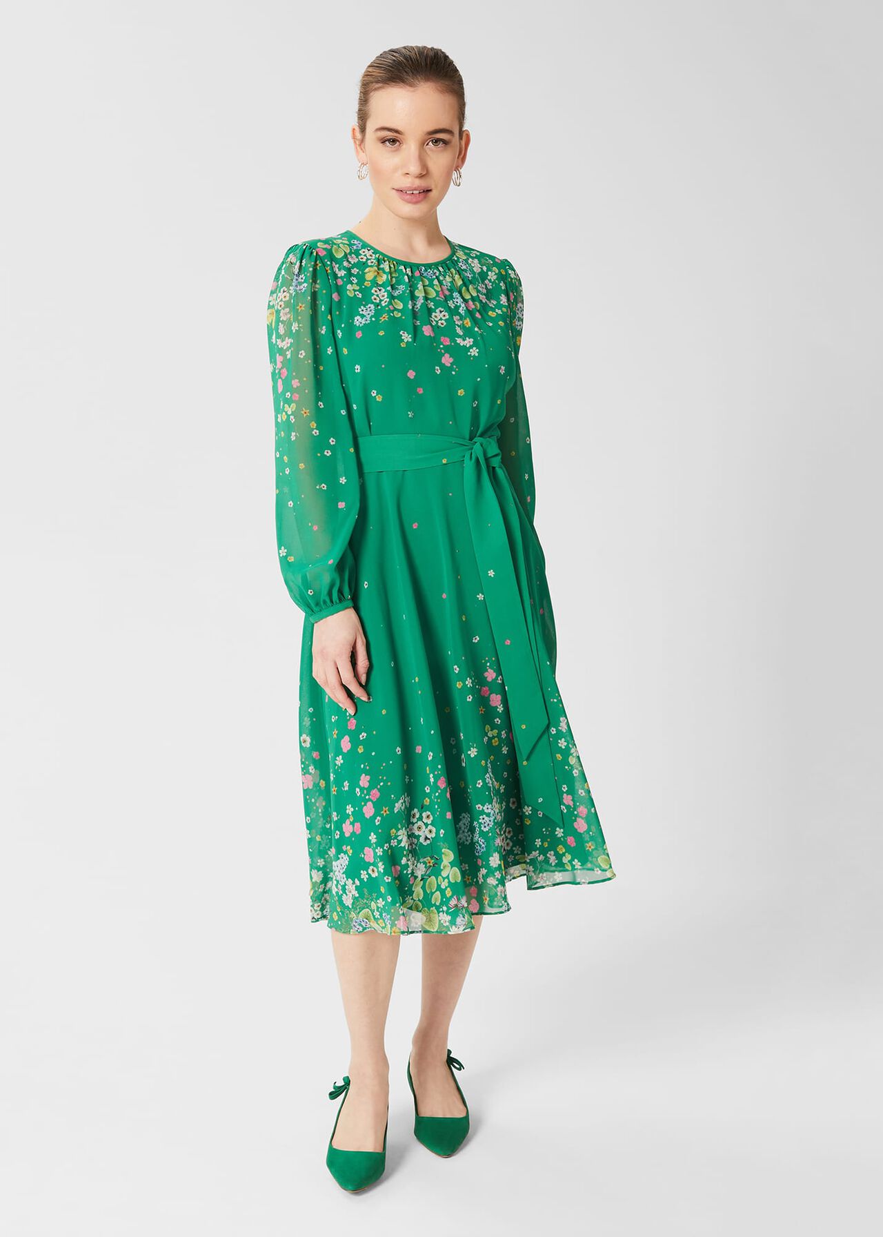 Petite Maria Floral Dress, Green Multi, hi-res