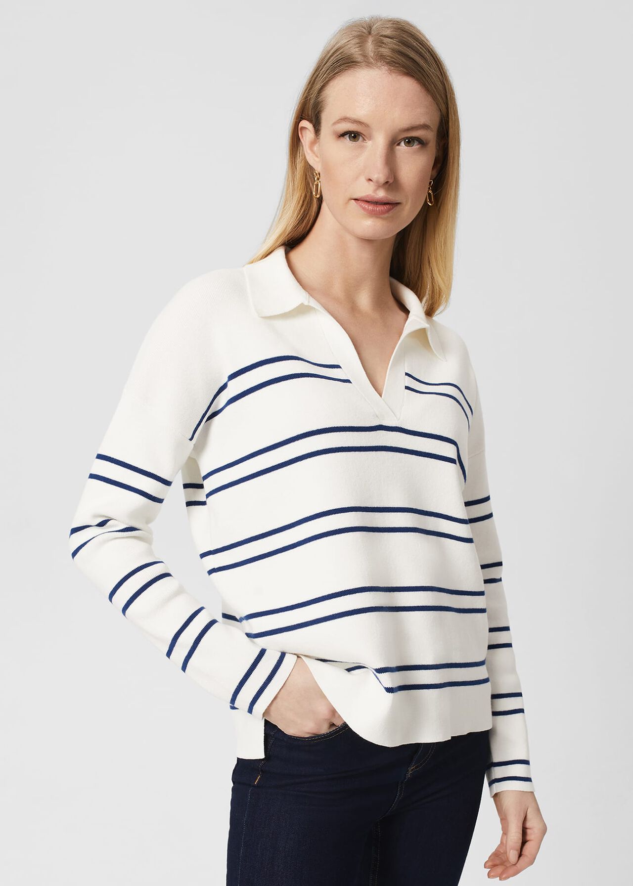 Karissa Cotton Sweater, Ivory Blue, hi-res