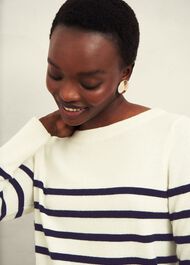 Larina Cashmere Stripe Jumper, Ivory Navy, hi-res