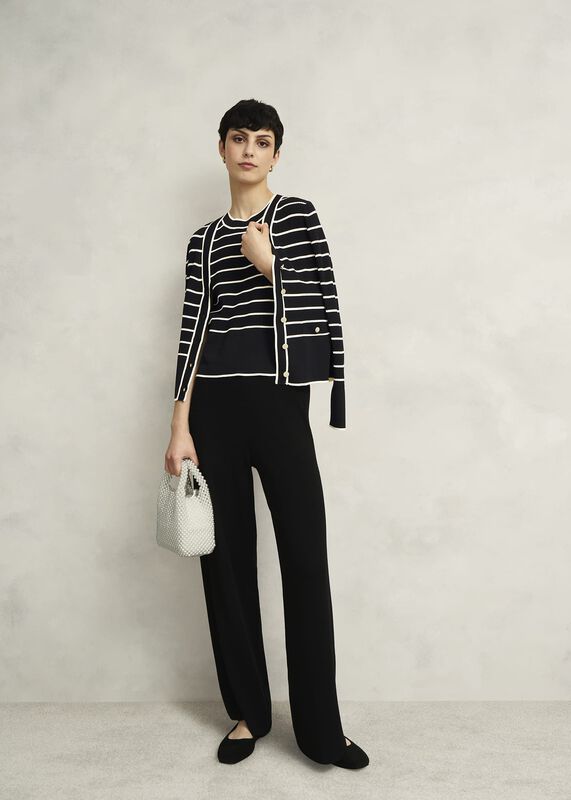 Navy Belmont Striped Knitted V Neck Cardigan