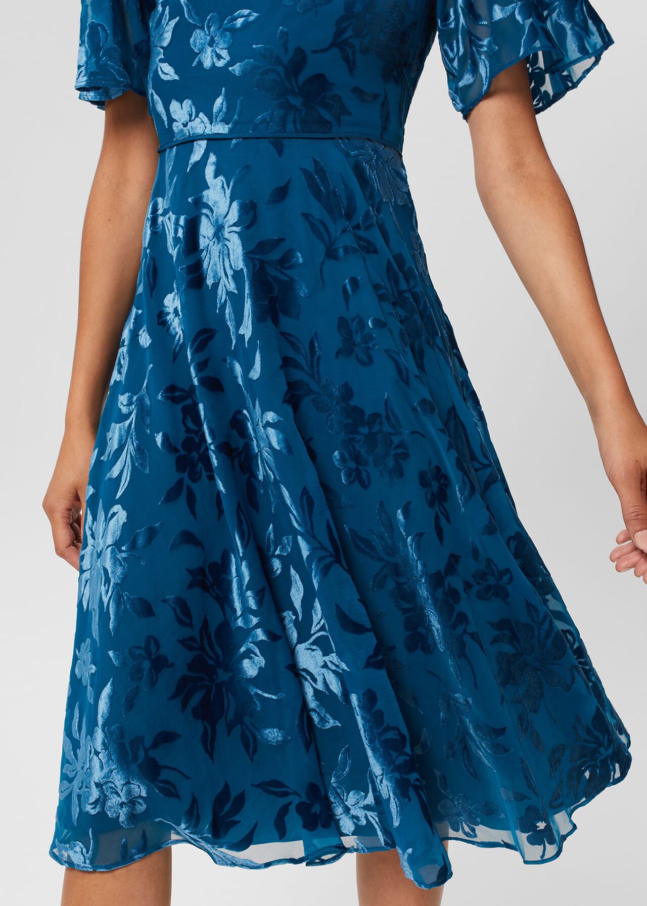 Eleanor Devore Fit And Flare Dress, Peacock Blue, hi-res