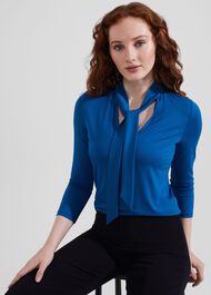 Alba Tie Neck Top, Electric Blue, hi-res