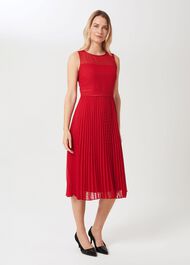 Palmer Jacquard Pleated Dress, Poppy Merlot, hi-res