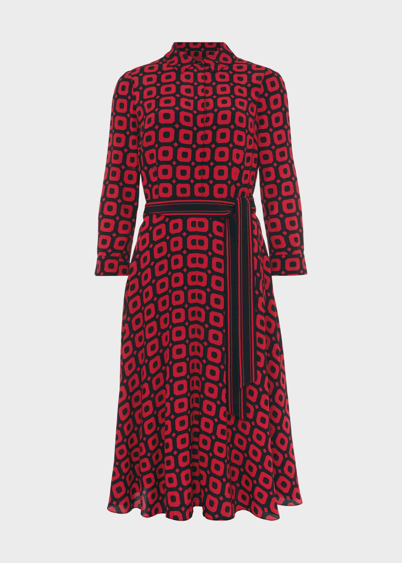 Alex Geo Shirt Dress, Red Navy, hi-res