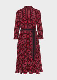 Alex Geo Shirt Dress, Red Navy, hi-res