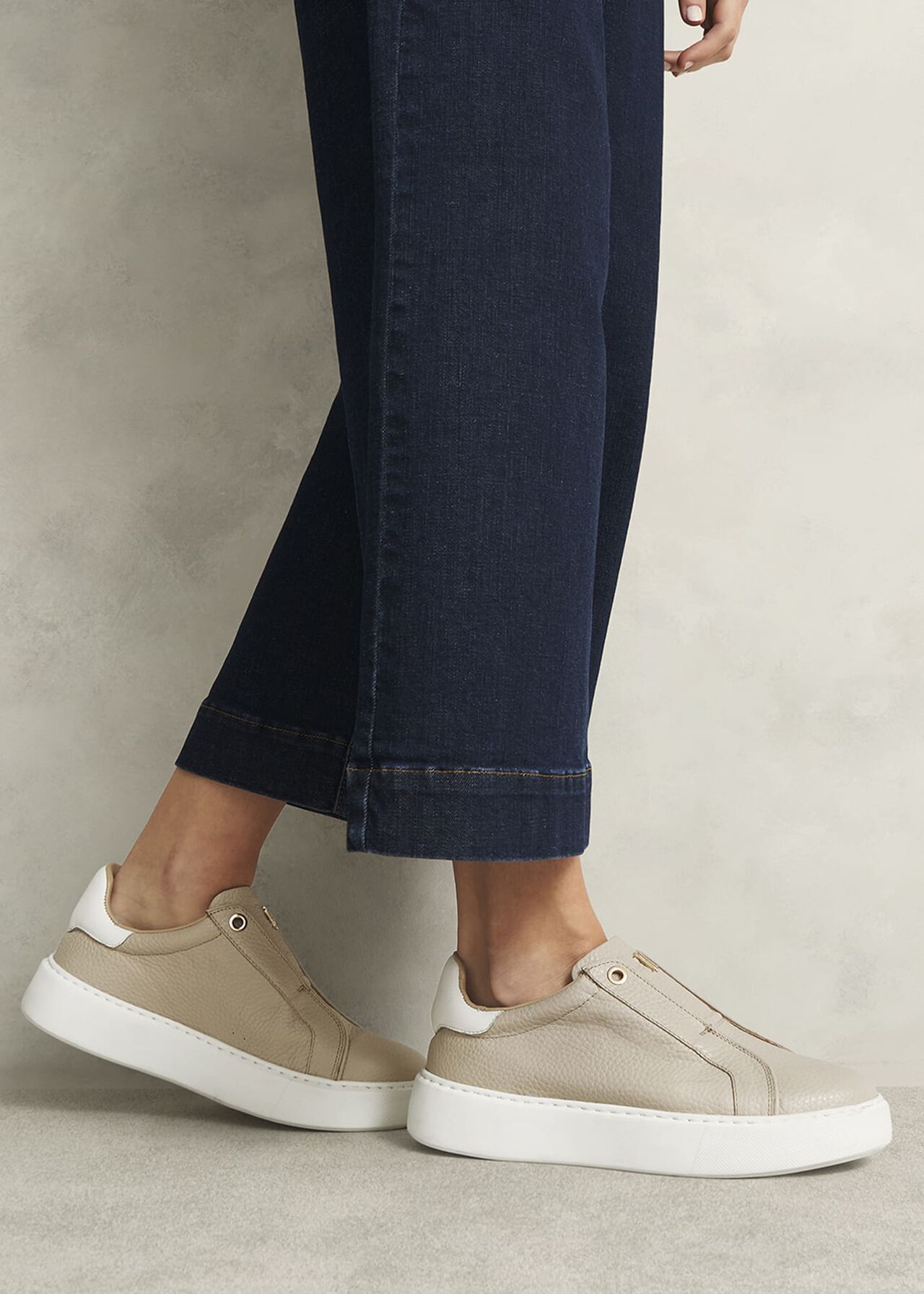 Greta Slip-On Leather Trainers, Light Beige, hi-res
