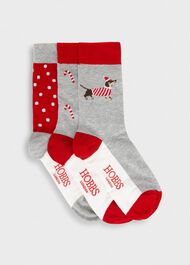 Dachshund Candy Cane Sock Set, Red Multi, hi-res