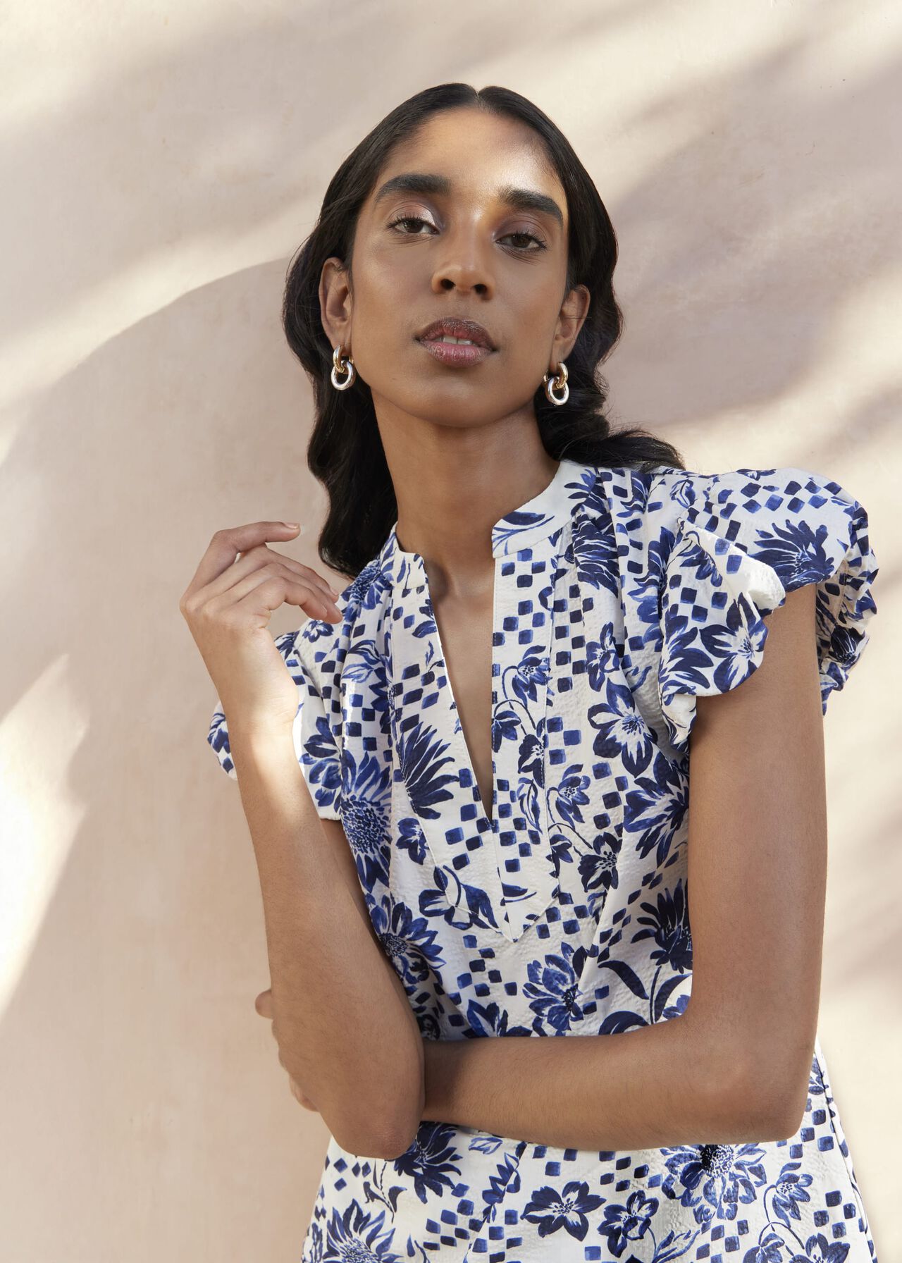 Rousham Cotton Top, Cream Navy, hi-res