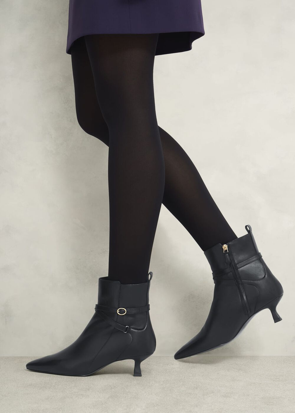Loretta Leather Heeled Ankle Boots, Black, hi-res