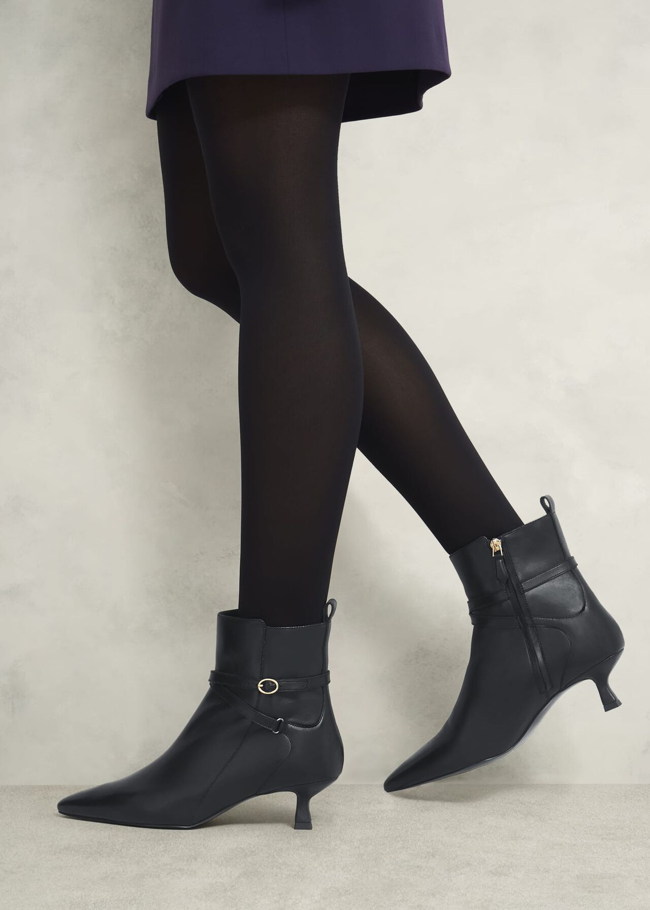Loretta Leather Heeled Ankle Boots, Black, hi-res