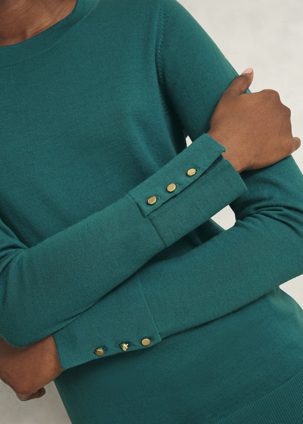 Dark Green Penny Merino Wool Crew Neck Knitted Jumper, Deep Lake Green, hi-res