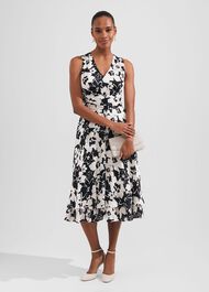 Viola Satin Fit And Flare Dress, Black Ivory, hi-res