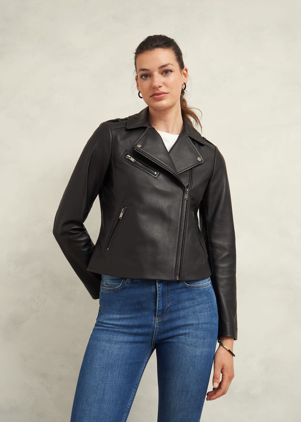 Darby Leather Jacket, Black, hi-res