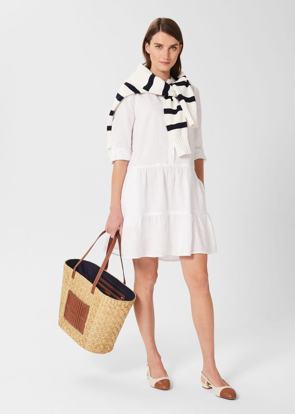 Ember Linen Dress, White, hi-res