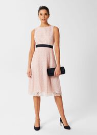 Iris Embroidered Fit And Flare Dress, Blush Pink, hi-res
