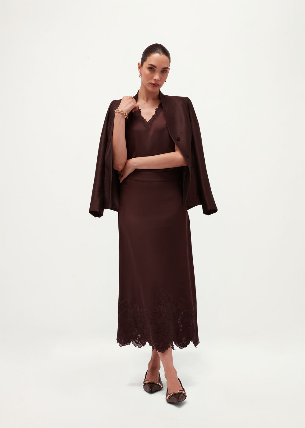 Beaumont Trimmed Satin Skirt