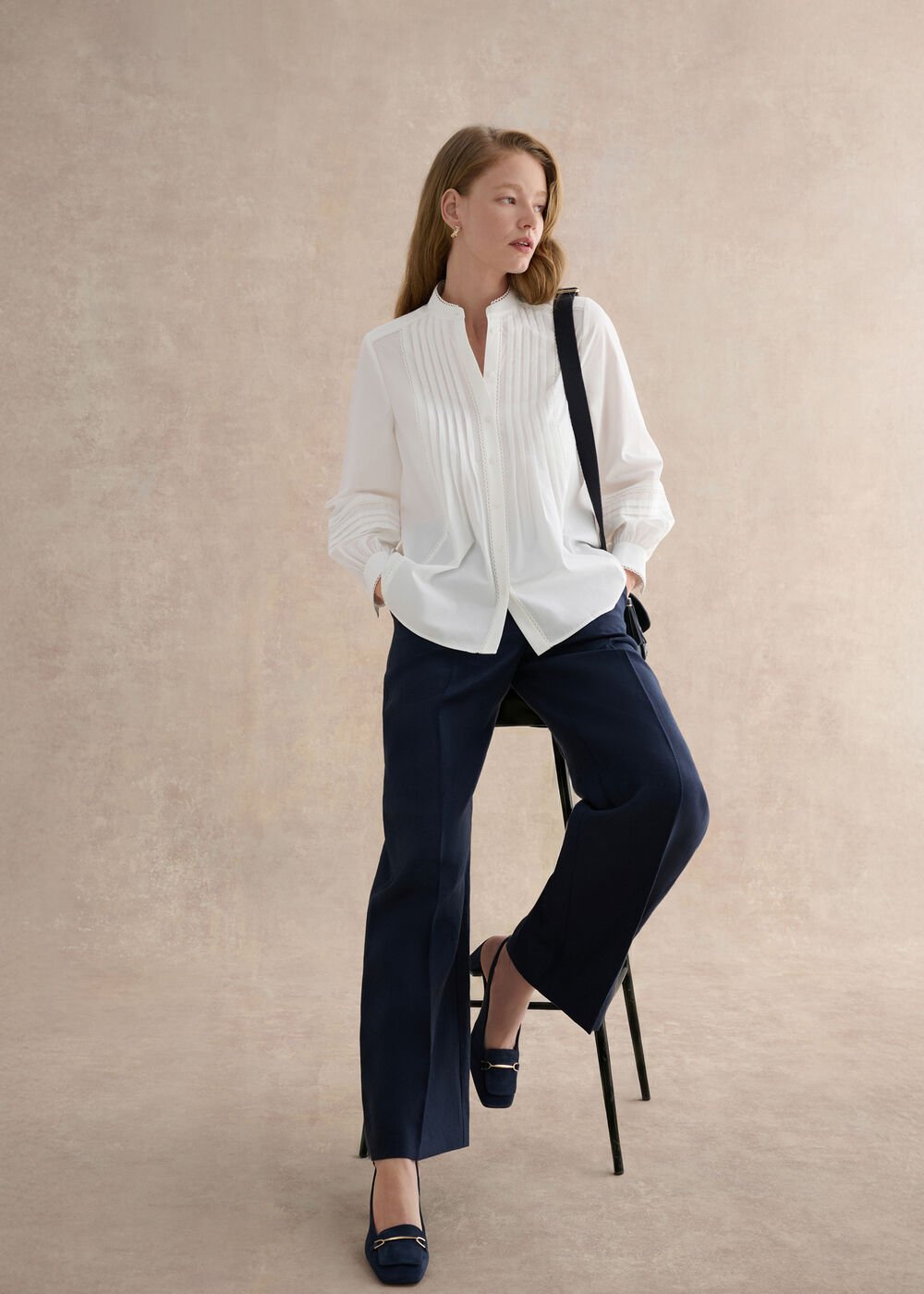 Alessia Linen Wide Trousers, Navy, hi-res