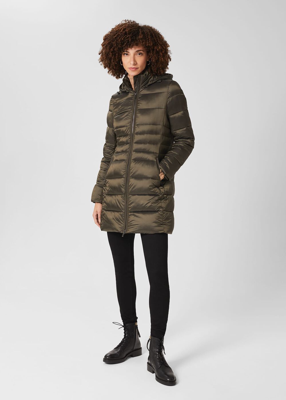 Danika Long Puffer Jacket With Hood, Dark Olive, hi-res