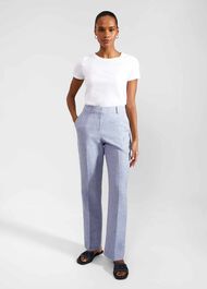 Adina Straight Linen Pants, Blue Ivory, hi-res