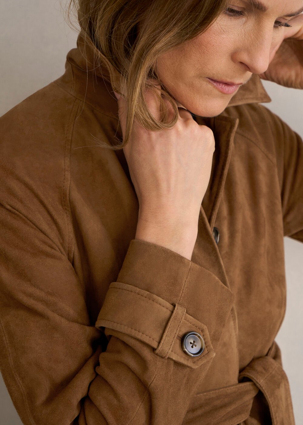 Oakley Suede Trench Coat, Tan, hi-res