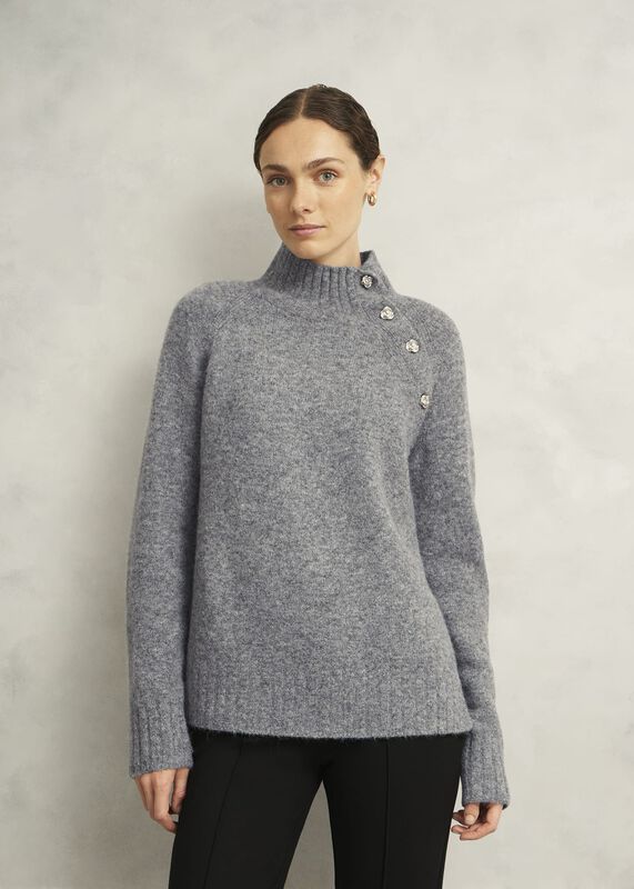 Lisbeth Roll Neck Button Detail Knitted Jumper