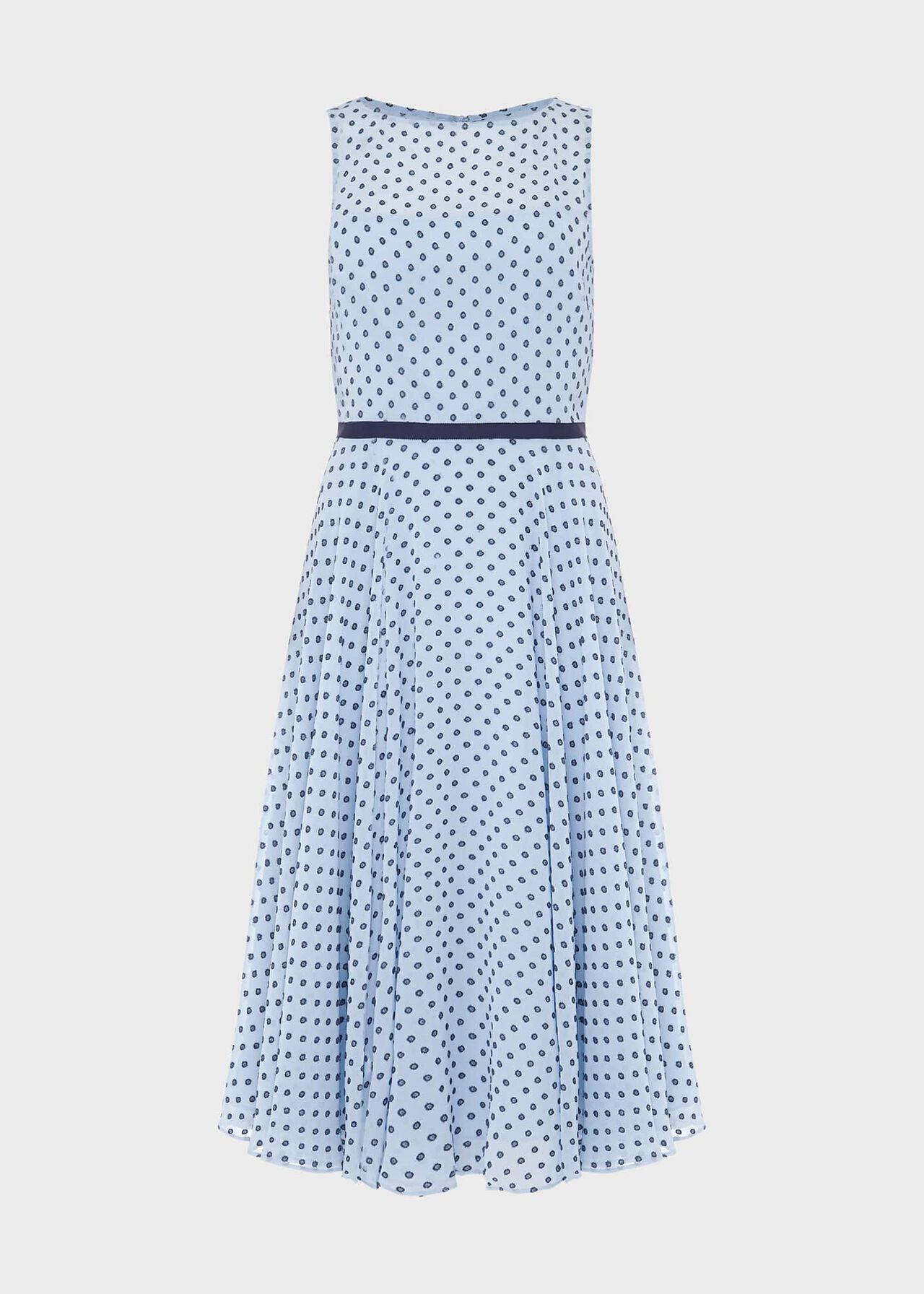 Della Jaquard Spot Dress, Powder Blue Nvy, hi-res
