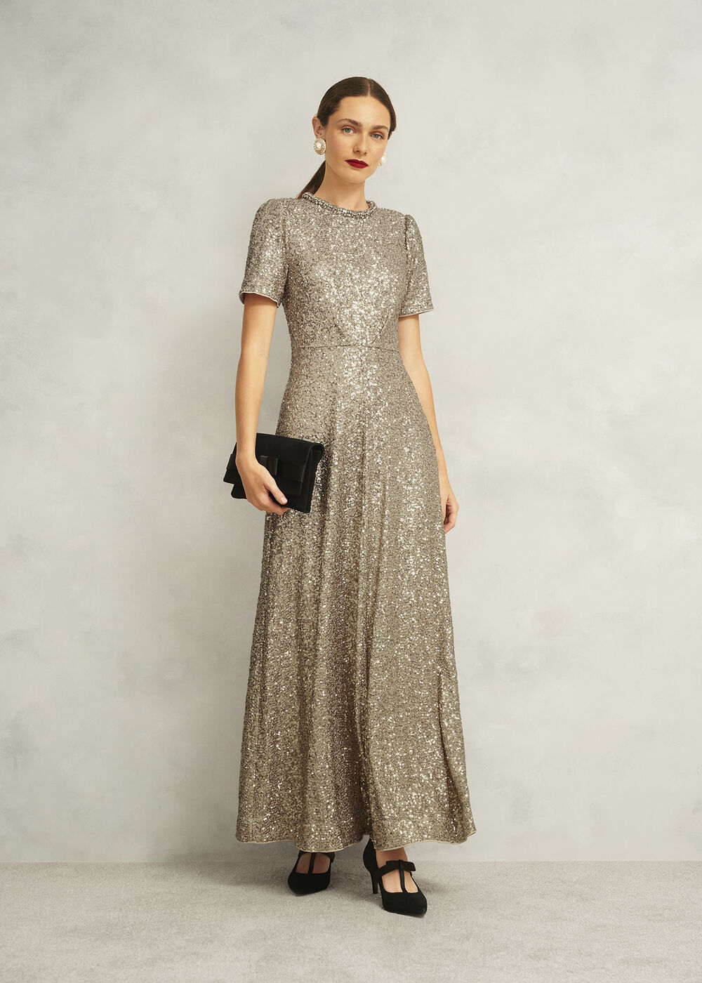 Shirley Sequin Trimmed Maxi Dress, Champagne, hi-res