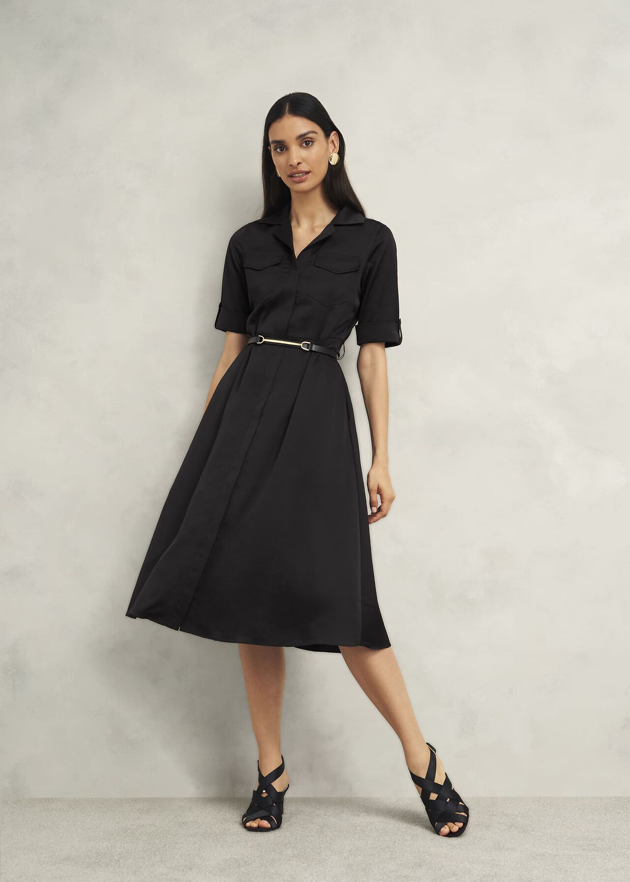 Towneley Satin Dress, Black, hi-res