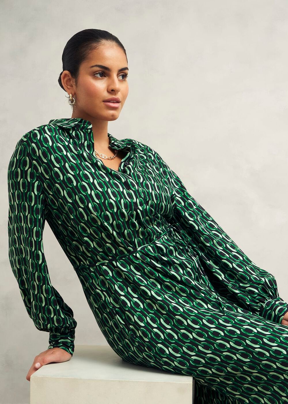Petite Florian Dress, Navy Green, hi-res