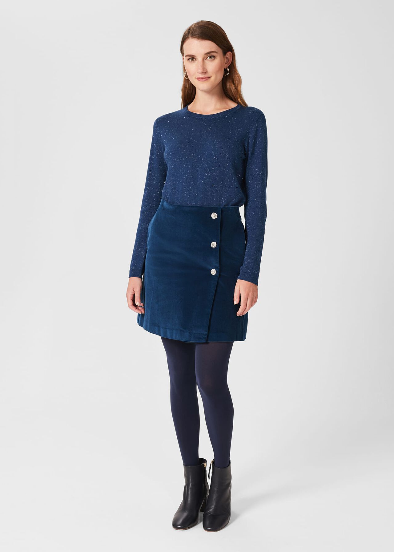 Lennox Velvet Skirt, Dark Blue, hi-res