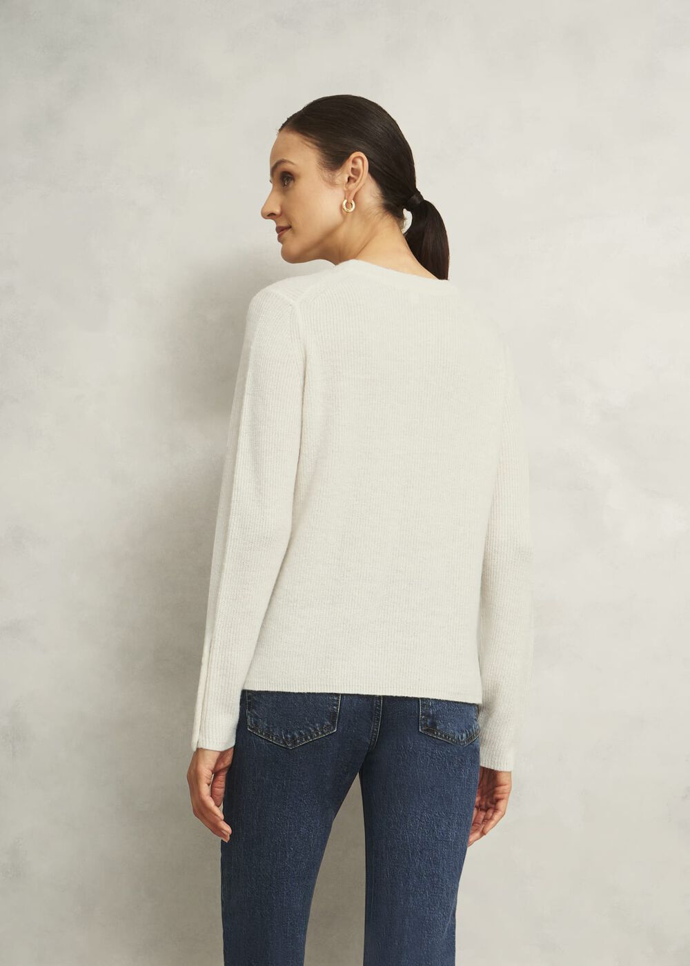 Ivory Jasmina Ribbed Crew Neck Sweater, Warm Ivory, hi-res