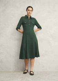 Dark Green Angelica Utility Ponte Midi Dress, Rich Sage Green, hi-res
