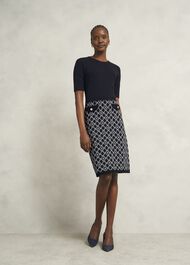 Perrie Knitted Dress, Navy Ivory, hi-res