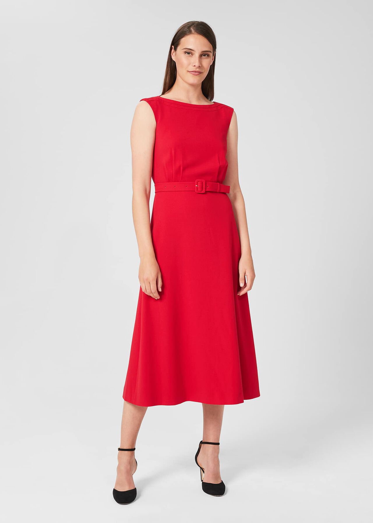 Eloise Crepe Midi Dress, Poppy Red, hi-res