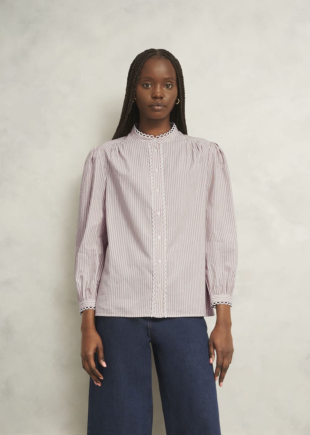 Becca Cotton Stripe Blouse, Neutral Stripe, hi-res