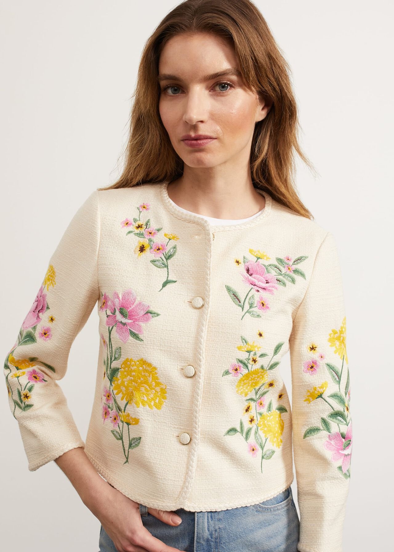 Hinton Floral Embroidered Jacket, Cream Multi, hi-res