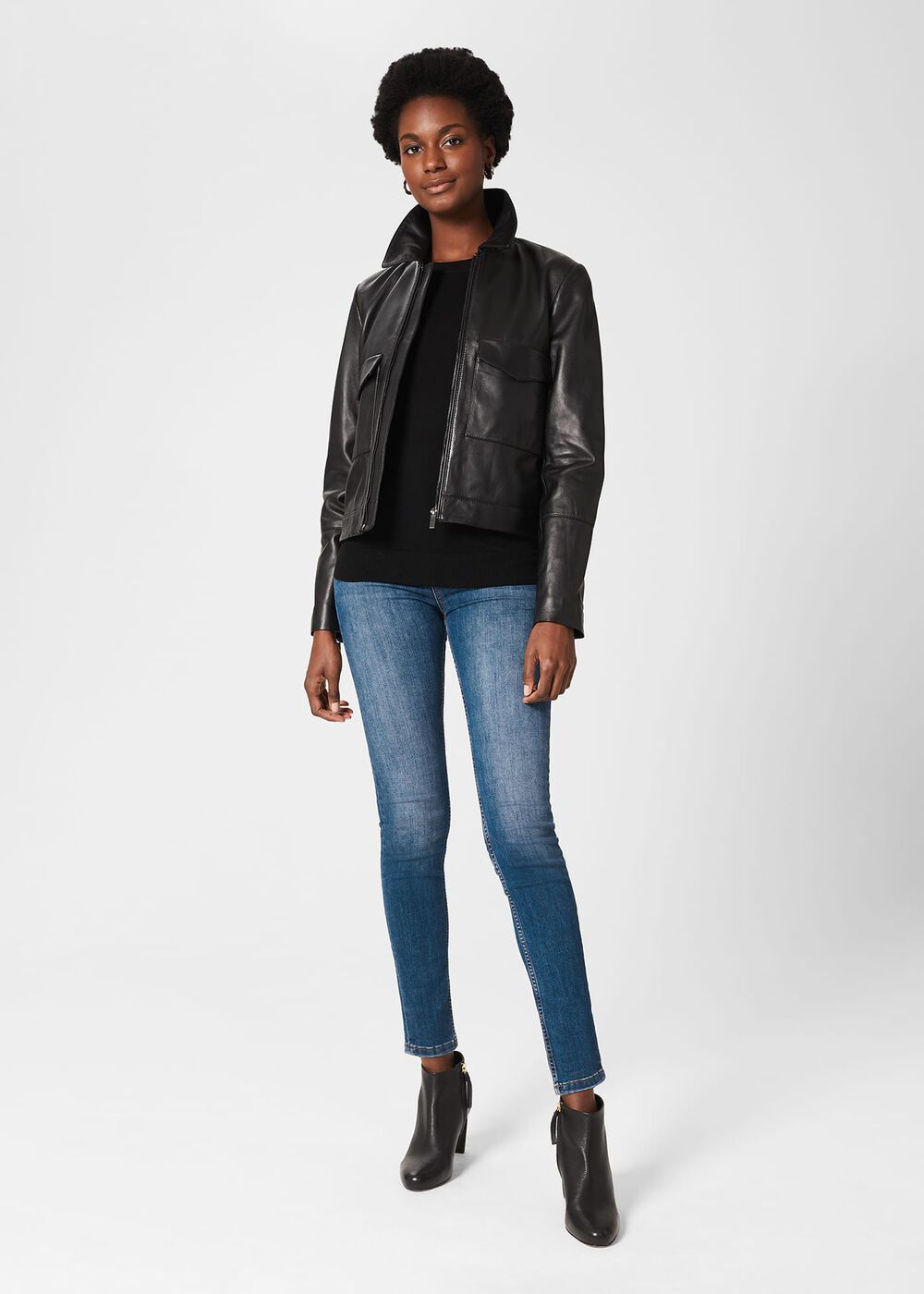 Elise Leather Jacket , Black, hi-res