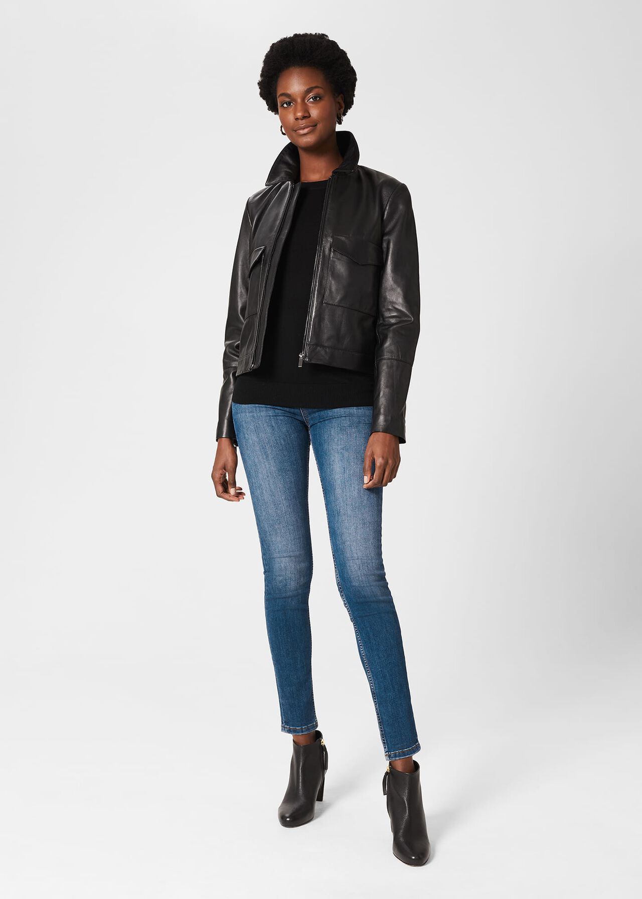 Elise Leather Jacket , Black, hi-res