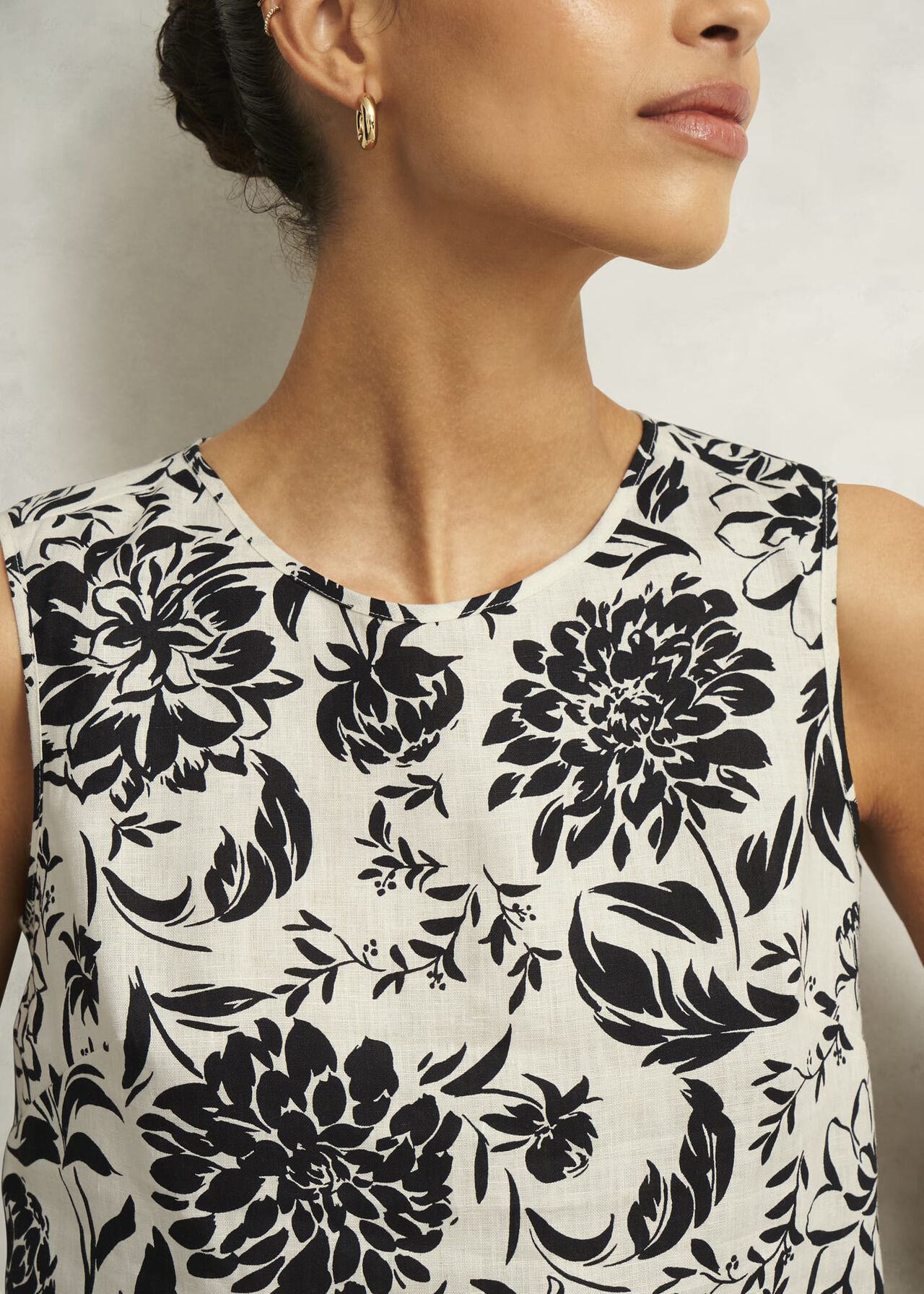 Maura Linen Top, Cream Navy, hi-res