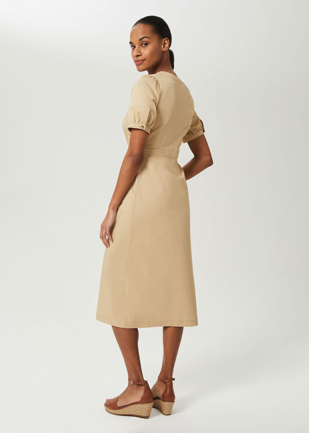 Adaline V Neck Midi Dress, Sand, hi-res