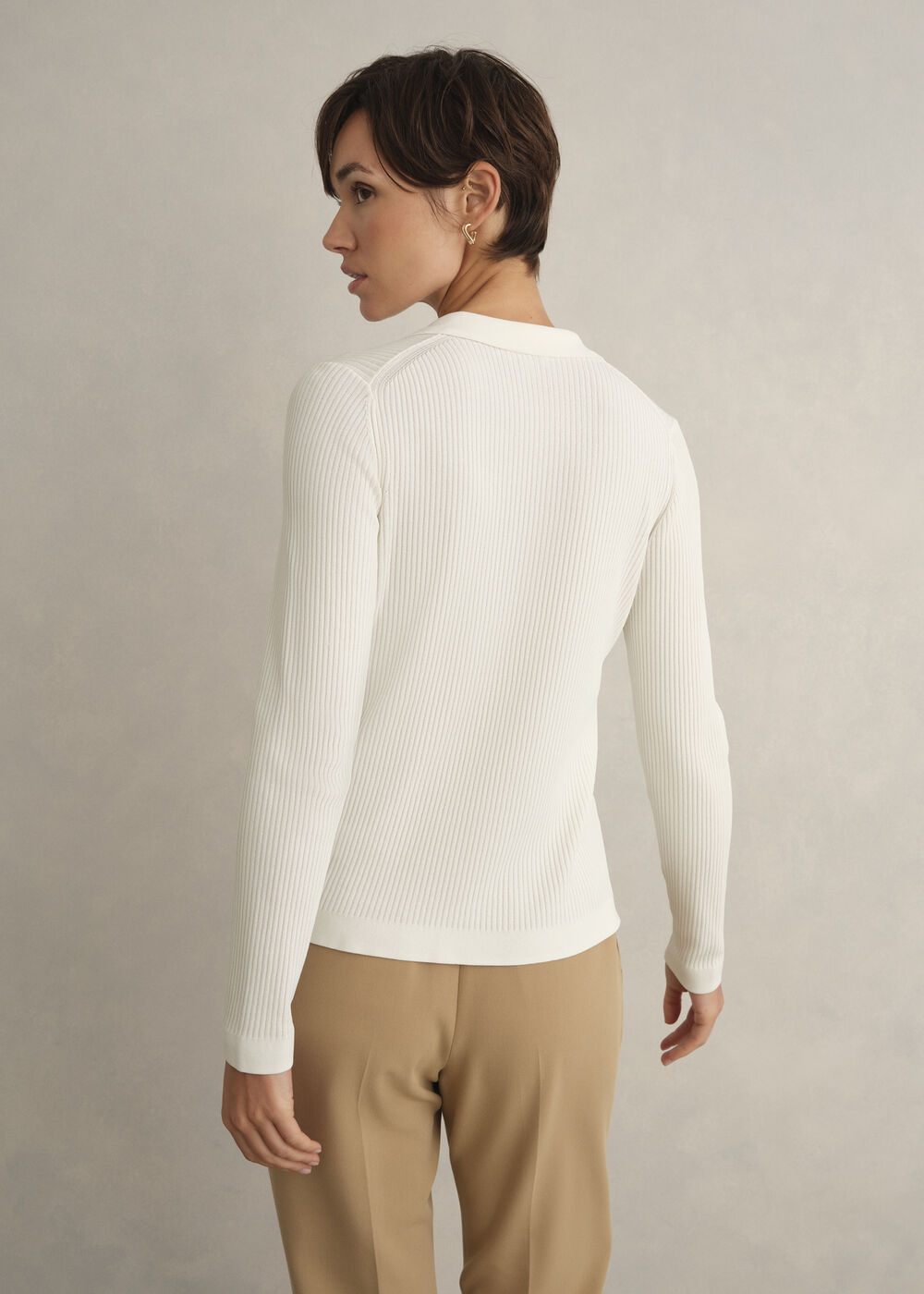 Meredith Ribbed Knitted Shirt, Ivory, hi-res