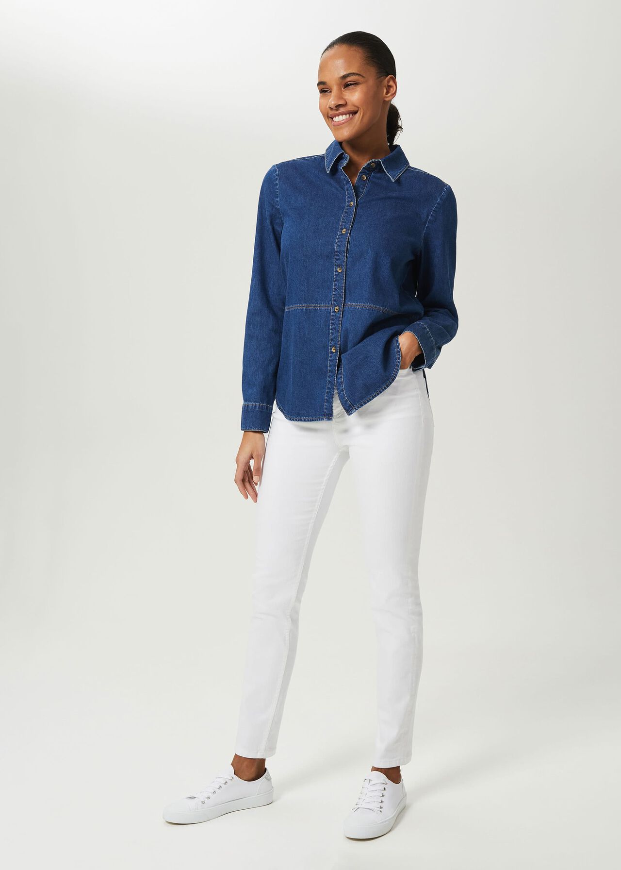 Mireya Denim Shirt, Mid Wash, hi-res